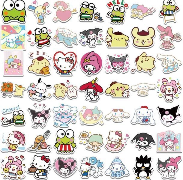 Набір вінілових стикерів дитячих наліпок з Мультфільмів Hello Kitty My Melody 50 шт 1839283306 фото