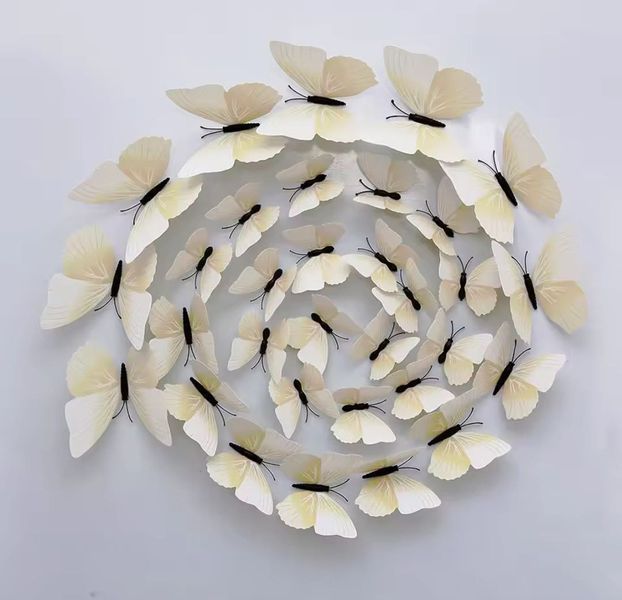 Бабочки 3D Бежевые на магните 12 шт 10015 фото