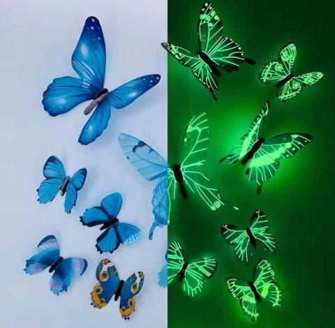 Бабочки 3D Синие светящиеся на скотче 12 шт 200052217 фото